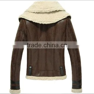 2014 Brown Lamb Wool Shearling Women Leather Jacket With Fur Collar thumbnail-2