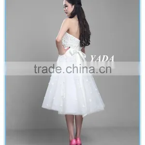 Pretty Off Shoulder Tulle Handmade Appliques Knee Length Wedding Dress thumbnail-3