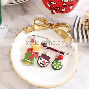 Resin Pin Brooches Christmas Snowman Christmas Jingle Bell Silver Tone Multicolor Clear Rhinestone Custom Brooch thumbnail-1
