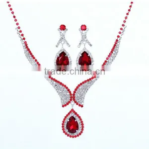 2014 New Vintage Bridal Princess Red Crystals Water Drops Wedding Jewelry Set With Special Elements,Gem Earring and Necklace Set thumbnail-1