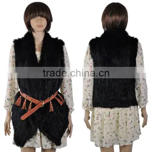 YR078 Fashion Women Style Top Quality Hand Knit Real Rabbit Fur Sleeveless Vest/Australian Market Cropped Rabbit Fur Waistcoat thumbnail-2