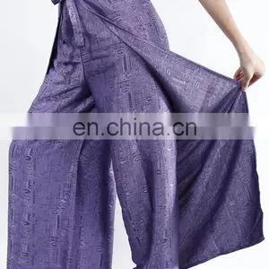 Womens Black Thai Silk Wrap Pants/Fisherman Sarong Harem Yoga Trousers Wide Leg thumbnail-5