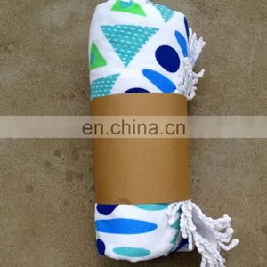 Printed Velour %100 Cotton Round Beach Towel With Polyester Fringes thumbnail-3