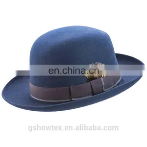 Trendy Wholesale Bowler Hat Wool Felt Hat Body With Feather Decoration thumbnail-1