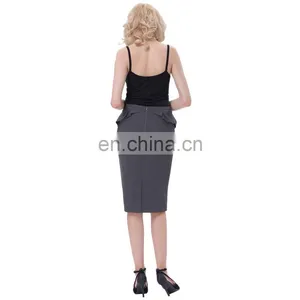 Grace Karin Womens Solid Color High Stretchy Hips-Wrapped Grey Vintage Retro Pencil Skirt CL010454-5 thumbnail-5