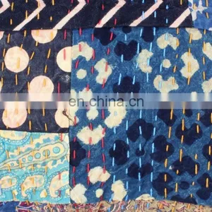Indian Cotton Handmade Multi Colour Floral Kantha Cushion Cover Kantha Throw Pillow Cover Hand Stitched Kantha Cushion Cover thumbnail-2