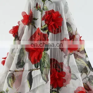 2017 Print Fabric Polyester Textile Rose Flower 3D Lace Fabric thumbnail-2