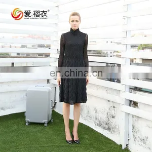 Ladies Elegant Sexy Long Sleeve High Neck One - Piece Black Dresses With See Through Sleeve thumbnail-5