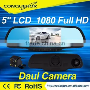 2016 Hottest Full 1080P HD 5.0 Inch Dual Rearview Mirror Dual Dash Camera 2 in 1 With G-sensor thumbnail-1
