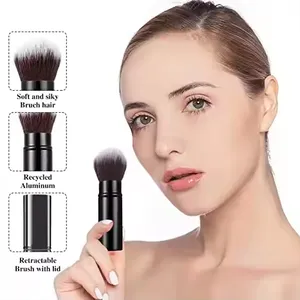 Wholesale Black Pink White Ready for Ship Portable Retractable Blush Powder Kabuki Brush With Cover Custom LOGO thumbnail-3