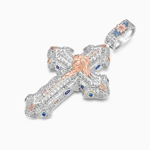 Shining Star Jewelry Bling 925 Silver Diamond Jesus Cross Gothic Charms Pendant thumbnail-1