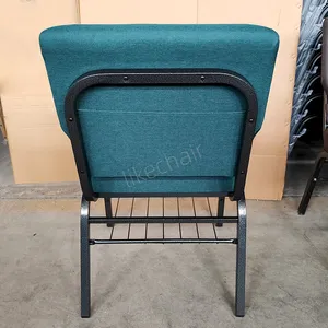 Wholesale Best Price Theater Interlocking Theater Fabric Padded Stackable Church Chairs With Large Bookrack thumbnail-4