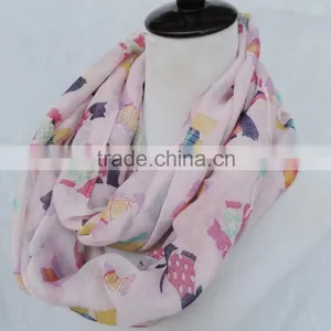 Newest Style Colorful Cute Animal Dog Printed Polyester Voile Round Infinity Scarf thumbnail-5