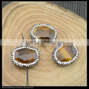 Wholesale LFD-0031B Druzy Tiger's Eye Stone Pave Rhinestone Crystal Connector Beads For Making Bracelet thumbnail-1