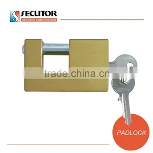 Rectangular Heavy Duty Brass Padlock and Key thumbnail-1