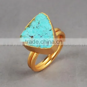 Fashion 18k Gold Turquoise Gemstone Jewelry Ring, Sleepy Beauty Turquoise Jewellery Ring thumbnail-4