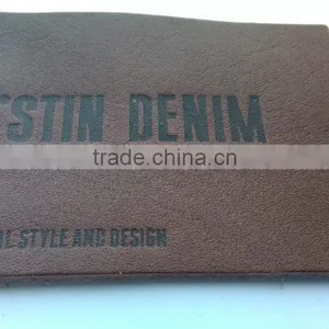 Custom Real Leather Rectangle Brown Embossed Slim Patch for Jeans thumbnail-1