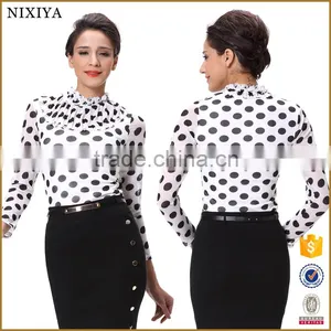 Garment Factory Office Lady Dot Printed Long Sleeve Blouse Tops thumbnail-1