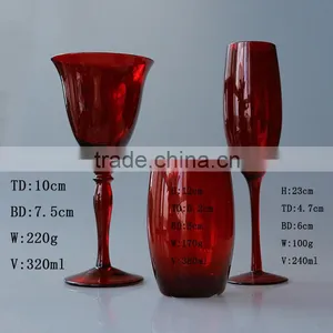 Red Solid Color Wine Glass Set Handblown Manufacturing Dubai Hotel Glassware Supplier Decor thumbnail-1