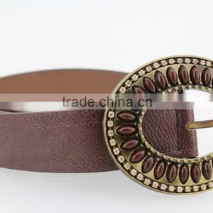 2015 Vintage Style Women's Fashion PU Brand Belt With Rhinestone Circle Shape Buckle thumbnail-5