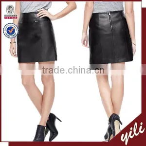 2015 Back Metal Zip Mini Mature Woman Leather Skirt thumbnail-1