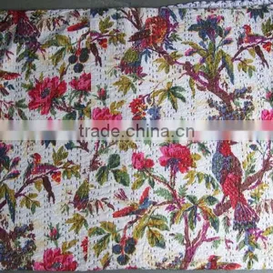 Check Out~Our Gorgeuos Collection Of Handmade Kantha Bird Print Quilts Throws Rugs Bedspreads Cushions Pillows thumbnail-1
