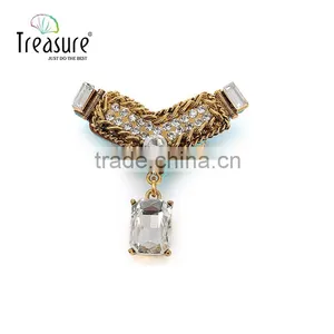 2015 Hottest Fashione Jewelry, Geometric Shape Figaro Chain Rhinestone Dangle Brooch Jewelry thumbnail-4