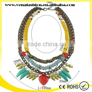 Weave Turquosie Large Bead Bib Necklace, Elegant Beaded Necklace thumbnail-2