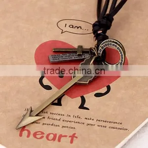 Long Men Vintage Alloy Arrow Pendant Leather Cowhide Lanyard Necklace thumbnail-2