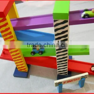 Wooden Racetrack and Sliding Racing Car Toy Set thumbnail-1