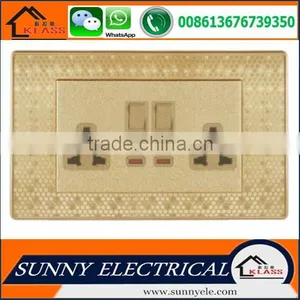 KB6 Best Sale Painting Golden Good Quality Electric Popular Wall Double Switched Socket With Neon With CE Certification thumbnail-1