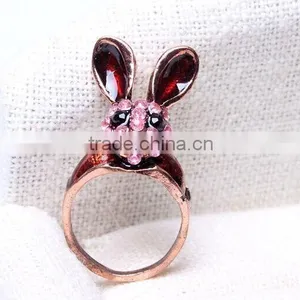 Young Lady Favourite Diamante Wine Red Smart Rubbit Rings thumbnail-5