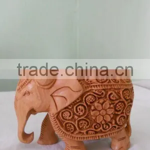 Wooden Elephant Handmade Statue Sculpture India Rich Art And Craft Rajasthan Animal Figure thumbnail-1