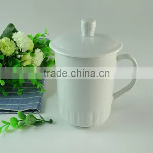 Stocked 400ml White Ceramic Coffee Mug With Cover/cup 14OZ Porcelain Drinking Mugs for Promotion thumbnail-1