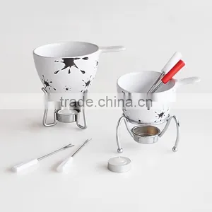 Jumbo Spoon Ceramic Fondue Sets, Chocolate Decaled Bowl With Holder thumbnail-1
