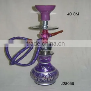 Purple Coloured Glass Hookah With Metal Stem With Purple Ceramic Part thumbnail-1