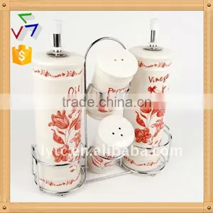 4pcs Ceramic Salt and Oil Vinegar Jar With Iron Stand thumbnail-1