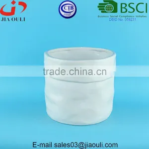 Embossed/ Dimple Design Glazed White Ceramic Garden Pots and Planters thumbnail-1
