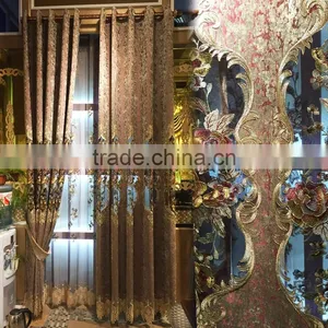 JX865 Momoda Luxury Home Decorations Royal Villa Full Set Brown Curtain With Sheers and Valance thumbnail-1