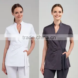 Wholesale Online Lady Custom OEM Fashion New Design Clothing Factory Thai Wrap Model Tunic Blouses Shirt Tops Woman Spa Uniform thumbnail-3
