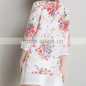 Vintage Floral Printed Chiffon Lady Shirts Woman Casual Shirts thumbnail-5