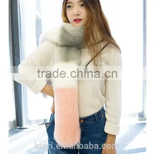 Contrast Color Faux Fox Fur Long Scarf 2015 Gray & Pink Patchwork Hairy Shaggy Scarves Long Tail Shawl Big Faux Fur Collar thumbnail-4