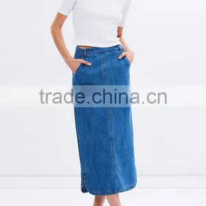 2016 Latest Long High Waist Design Pictures Denim Skirt thumbnail-5
