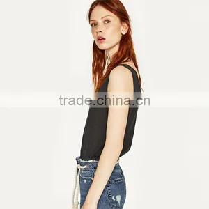 Summer Loose Fit Round Neckline Sleeveless Wide Straps Vest Women Linen Tank Tops thumbnail-3