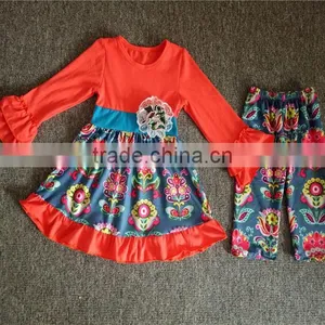 Baby Girls Summer Clothes Girls Clothing Children Floral Stripe Outfits Ruffle Capri Outfits thumbnail-1