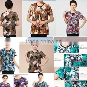 The New 2017 Middle-aged and Old Women's Ice Silk Cotton Round Collar T-shirt Foreign Trade the Original Single Mother Big Yards thumbnail-5