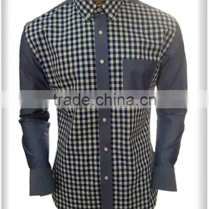 2017 Latest Design Men' Plaid Cotton Shirt With Contrast Color on Placket thumbnail-1