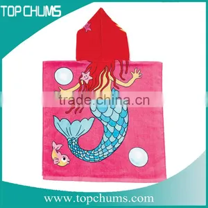 China Factory Made 100% Cotton Reactive Printed Hooded Towel Poncho thumbnail-1
