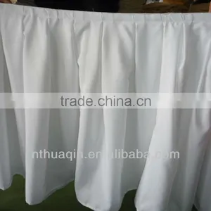 White Polyester Table Skirts With Box Pleat Round Table Skirts thumbnail-1