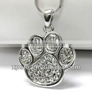 Silver Tone/Chape Clear Rhinestone/Small Paw Print/Girl Choker Necklace thumbnail-1